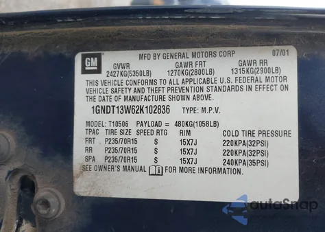 2002 Chevrolet Blazer Ls from USA, damaged, VIN 1GNDT13W62K102836